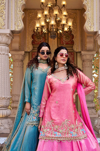 Pure Fendy Embroidered Kurti Lehenga Set with Moti & Sequence Work