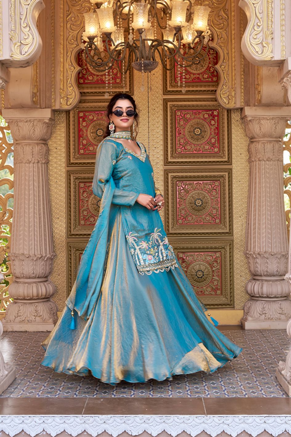 Pure Fendy Embroidered Kurti Lehenga Set with Moti & Sequence Work