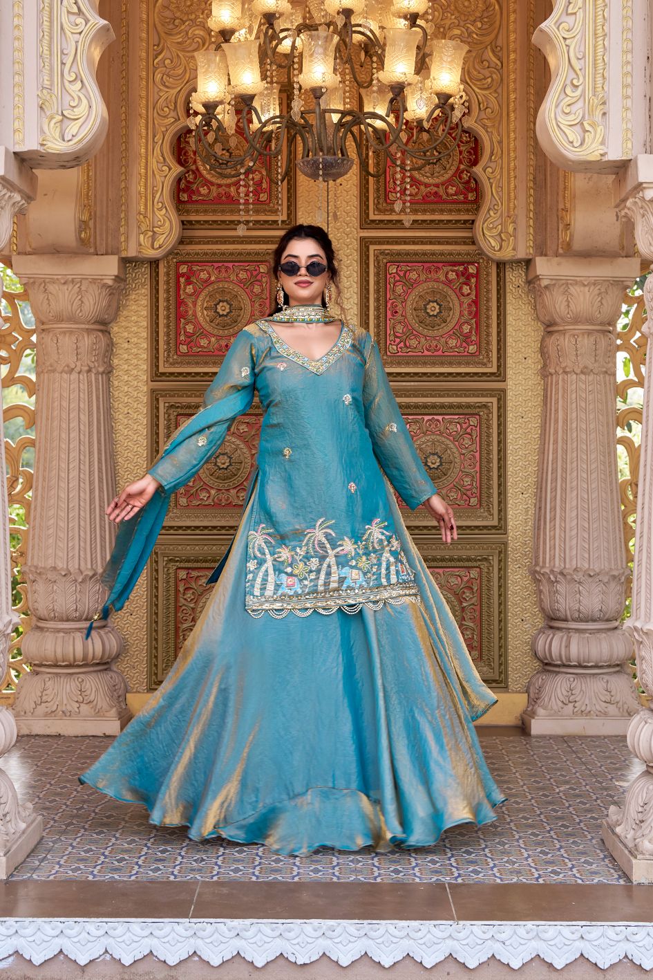 Pure Fendy Embroidered Kurti Lehenga Set with Moti & Sequence Work