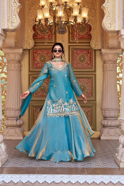 Pure Fendy Embroidered Kurti Lehenga Set with Moti & Sequence Work