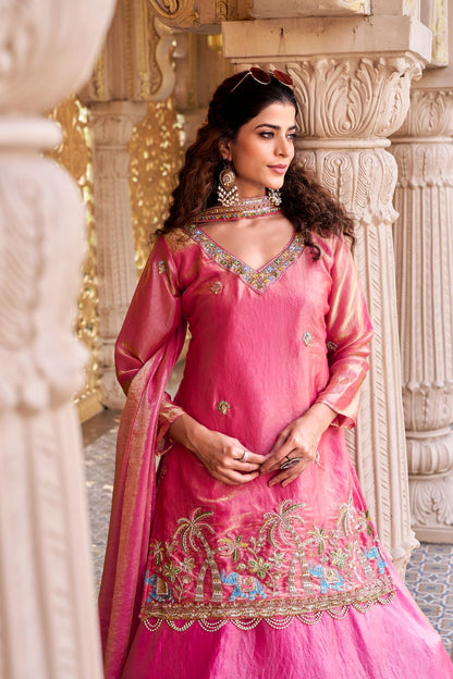 Pure Fendy Embroidered Kurti Lehenga Set with Moti & Sequence Work