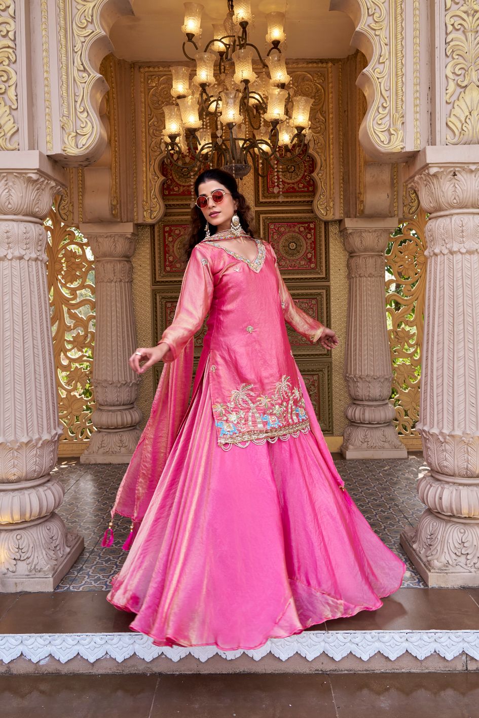 Pure Fendy Embroidered Kurti Lehenga Set with Moti & Sequence Work