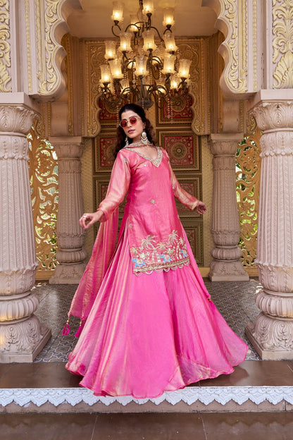 Pure Fendy Embroidered Kurti Lehenga Set with Moti & Sequence Work