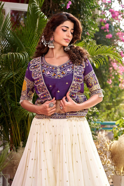 Pure Vichitra Lehenga Choli Set with Koti – Heavy Thread Embroidery Work