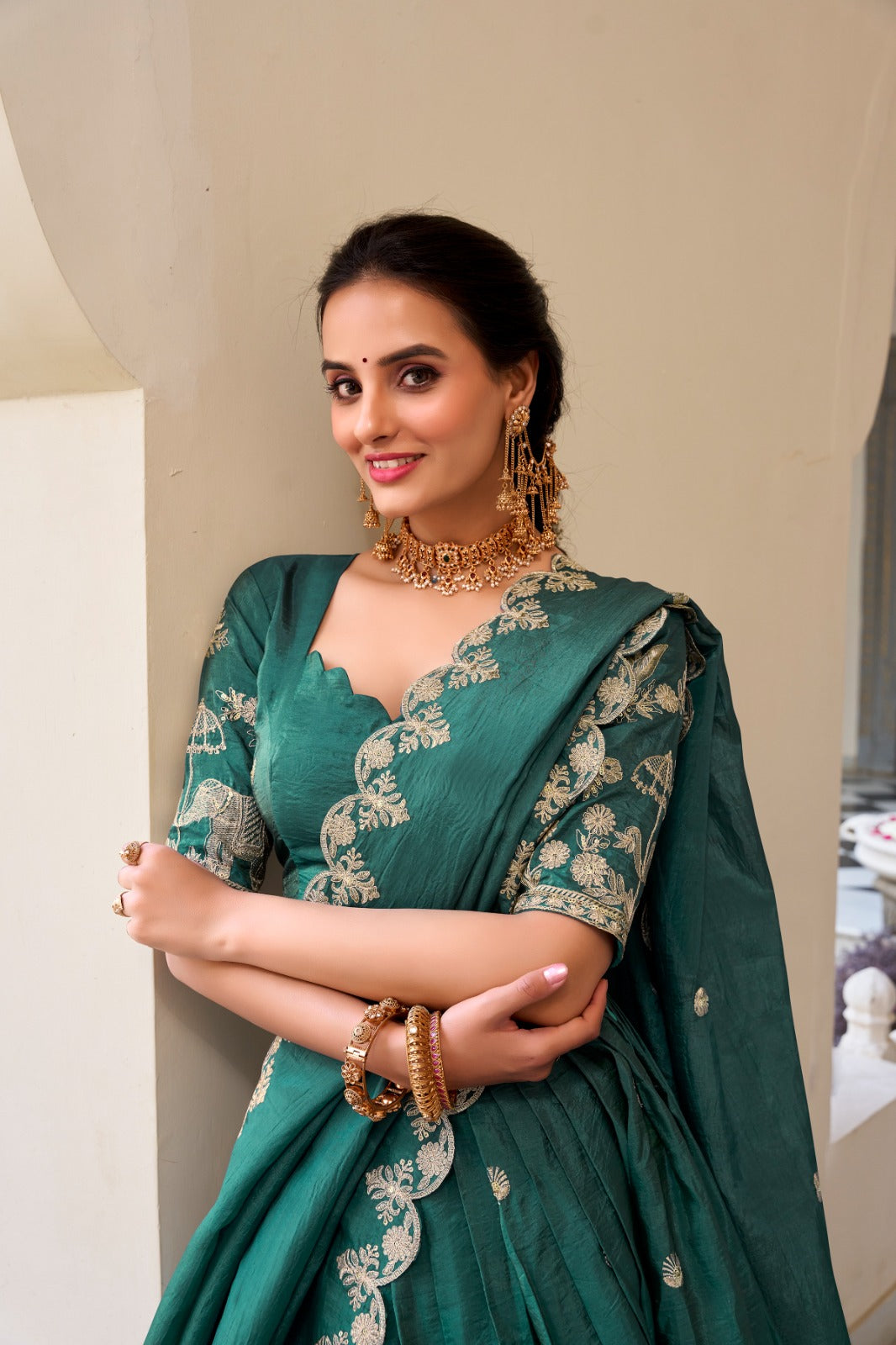 Gold Crush Sequins Embroidered Lehenga Choli Set