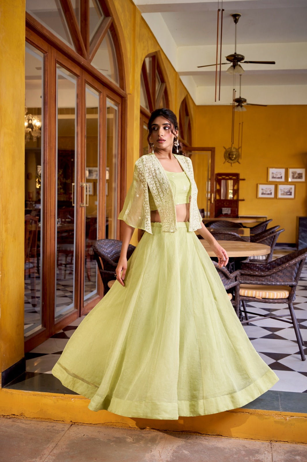Allnen Crush Lehenga Choli with Embroidered Koti Set