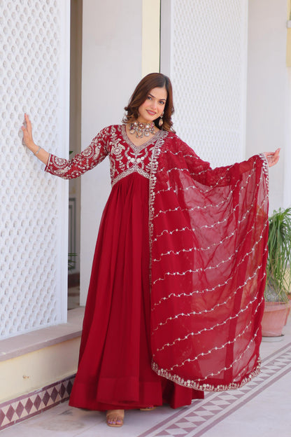 Fox Georgette Heavy Sequence Embroidery Gown with Dupatta