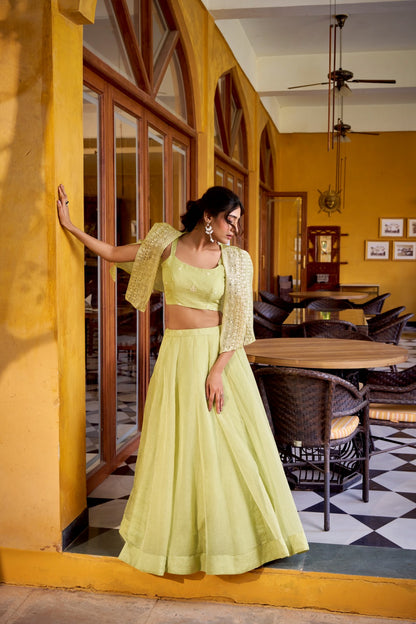 Allnen Crush Lehenga Choli with Embroidered Koti Set