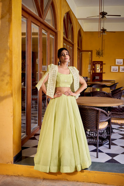 Allnen Crush Lehenga Choli with Embroidered Koti Set