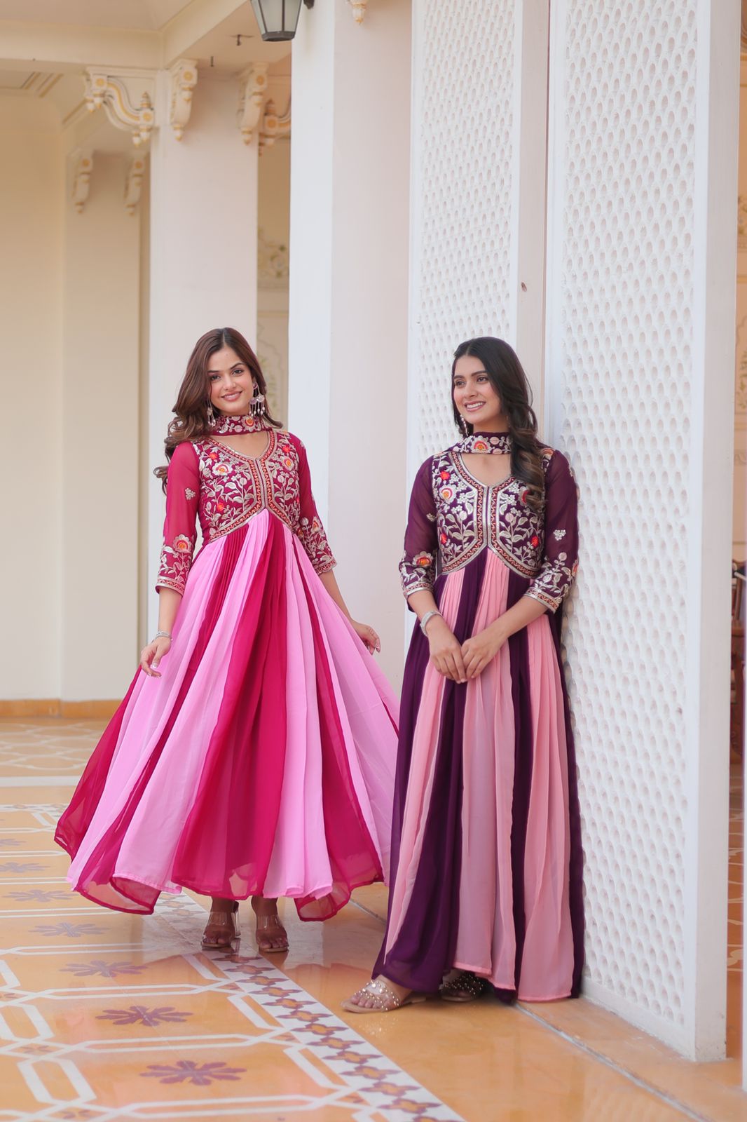 Fox Georgette Sequence Thread Embroidery Gown with Dupatta