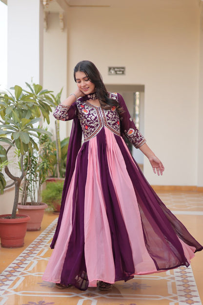 Fox Georgette Sequence Thread Embroidery Gown with Dupatta