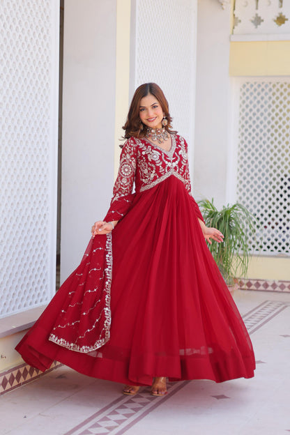 Fox Georgette Heavy Sequence Embroidery Gown with Dupatta
