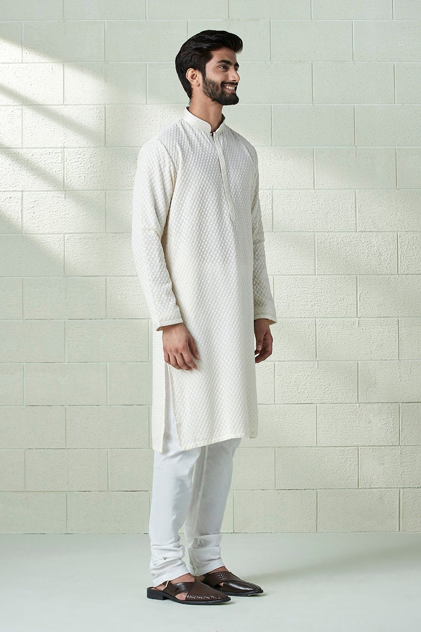 Handmade georgette embroidery Costom Fit Mens kurta Churidar set for indian wedding wear.