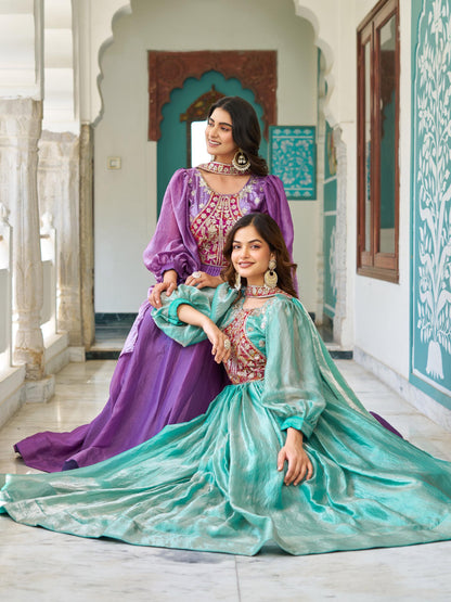 Women’s Fendy Silk Embroidered Festival Gown with Dupatta