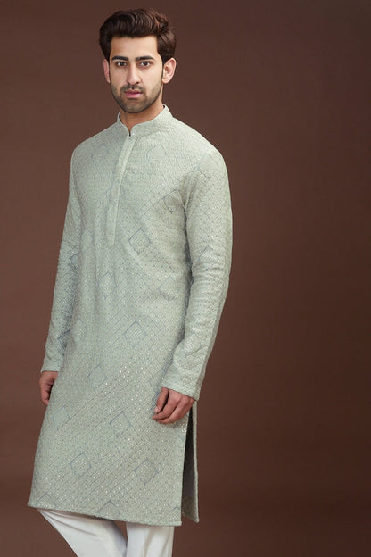 Mens Chikankari Kurta Pajama Set: Georgette Indian Wedding Outfit