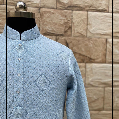 Mens Chikankari Kurta Pajama Set: Georgette Indian Wedding Outfit