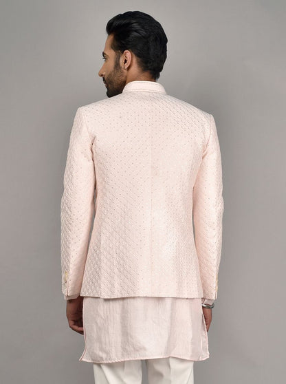 Pink Embroidered Jodhpuri Suit: Men's Wedding Indowestern