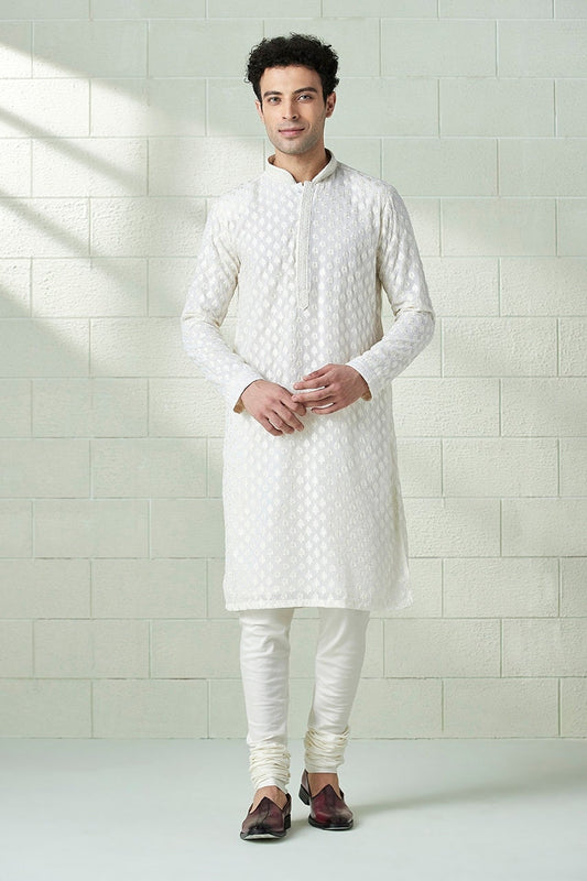 Handmade Mens Georgette embroidery kurta churidar set for indian wedding wear.