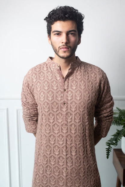 Rose Brown Chikankari Kurta Pyjama Set: Indian Wedding Outfit