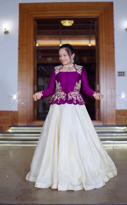 Pure Chinon Embroidery Lehenga Set