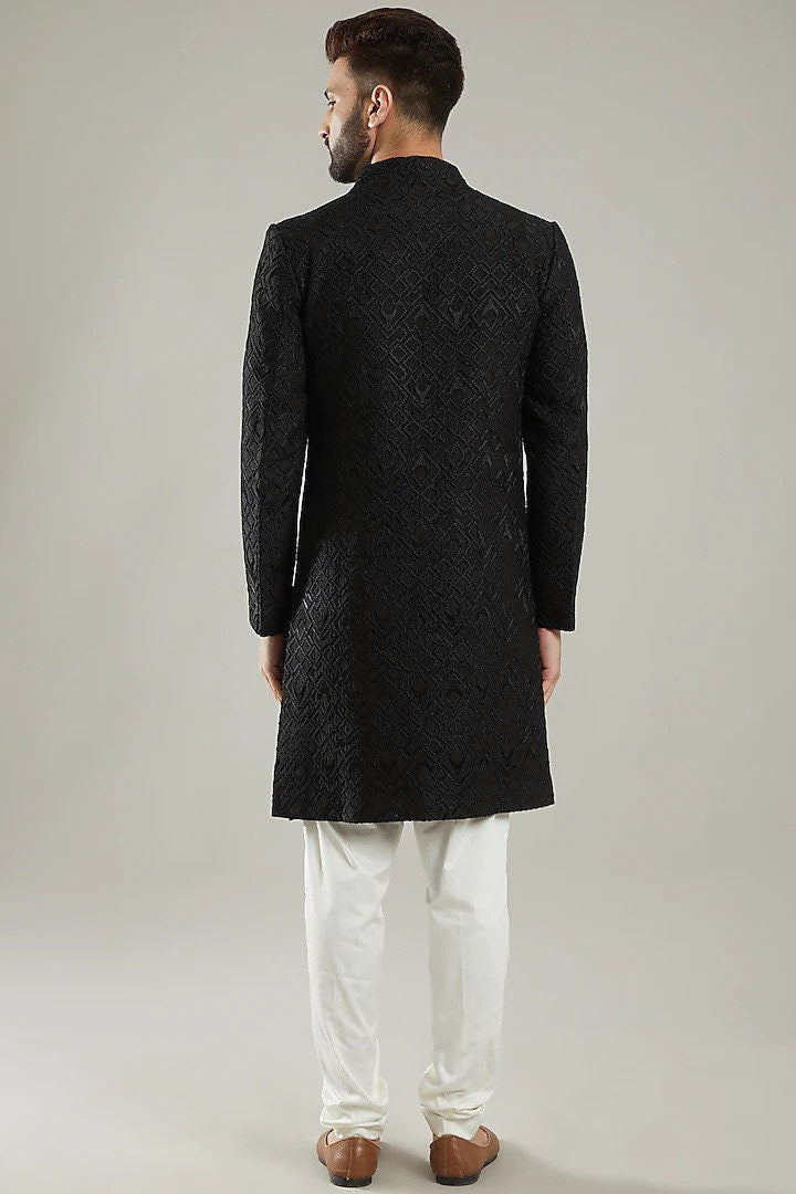 Black Embroidered Silk sherwani