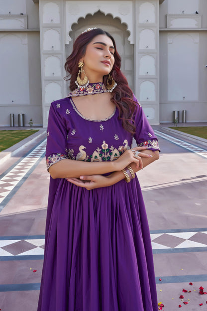 Crepe Silk Embroidered Gown with Dupatta for Women