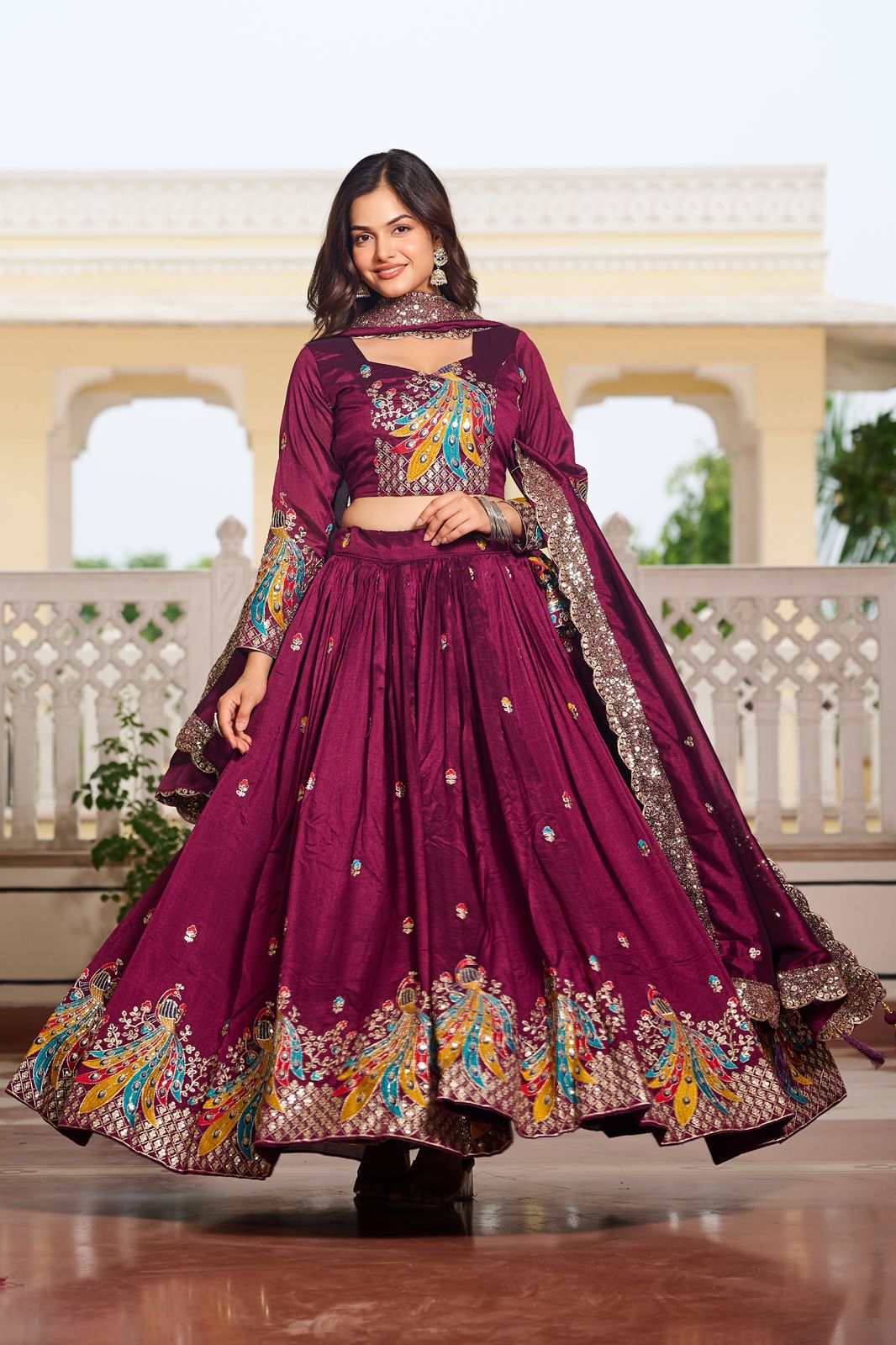 Pure Vichitra Heavy Embroidery Sequence Lehenga Choli with 3mm Embroidered Dupatta