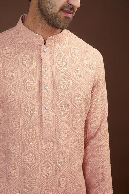 Custom Fit Georgette Embroidery Kurta Pajama Set: Ethnic Wedding Wear