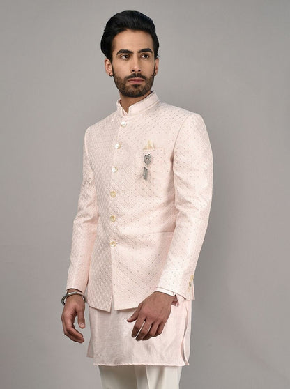 Pink Embroidered Jodhpuri Suit: Men's Wedding Indowestern