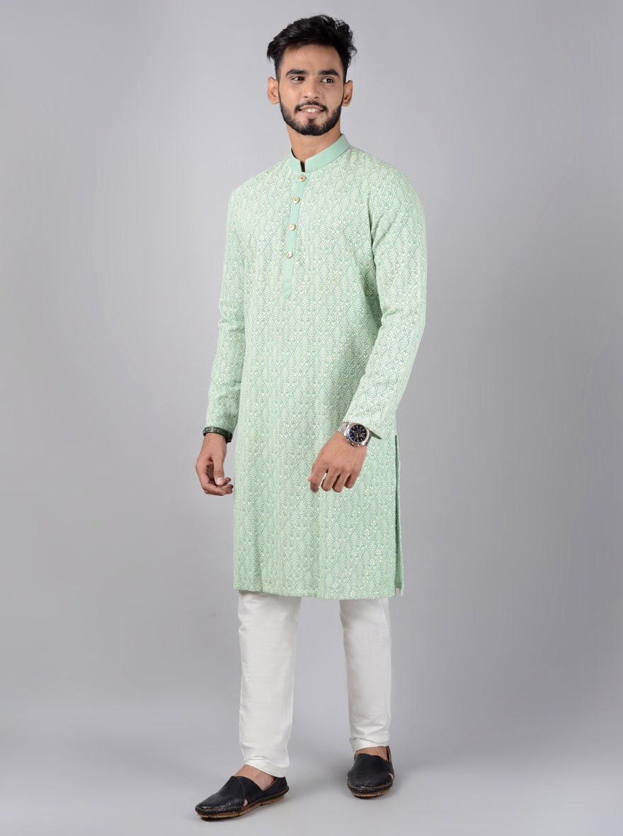 Mens Geometric Embroidered Kurta Pyjama Set, indian kurta pajama set for men indian wedding wear outfits