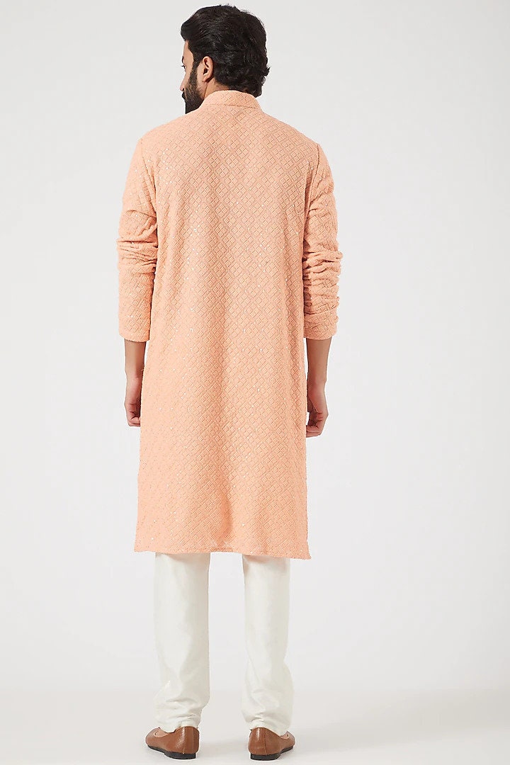 Handmade Mens Embroidery Kurta Pajama Set: Indian Wedding Wear