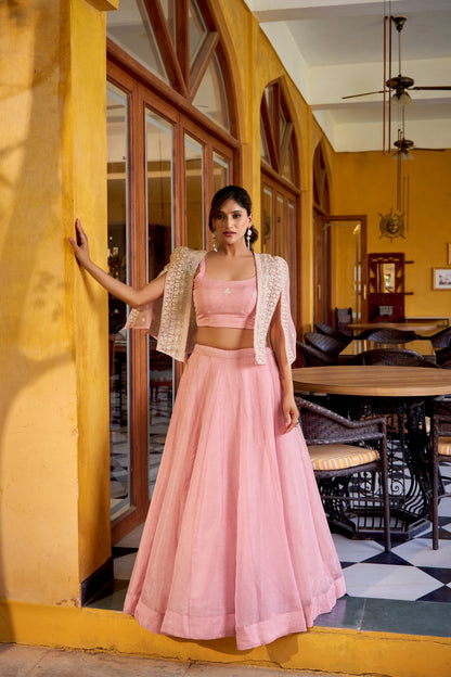 Allnen Crush Lehenga Choli with Embroidered Koti Set