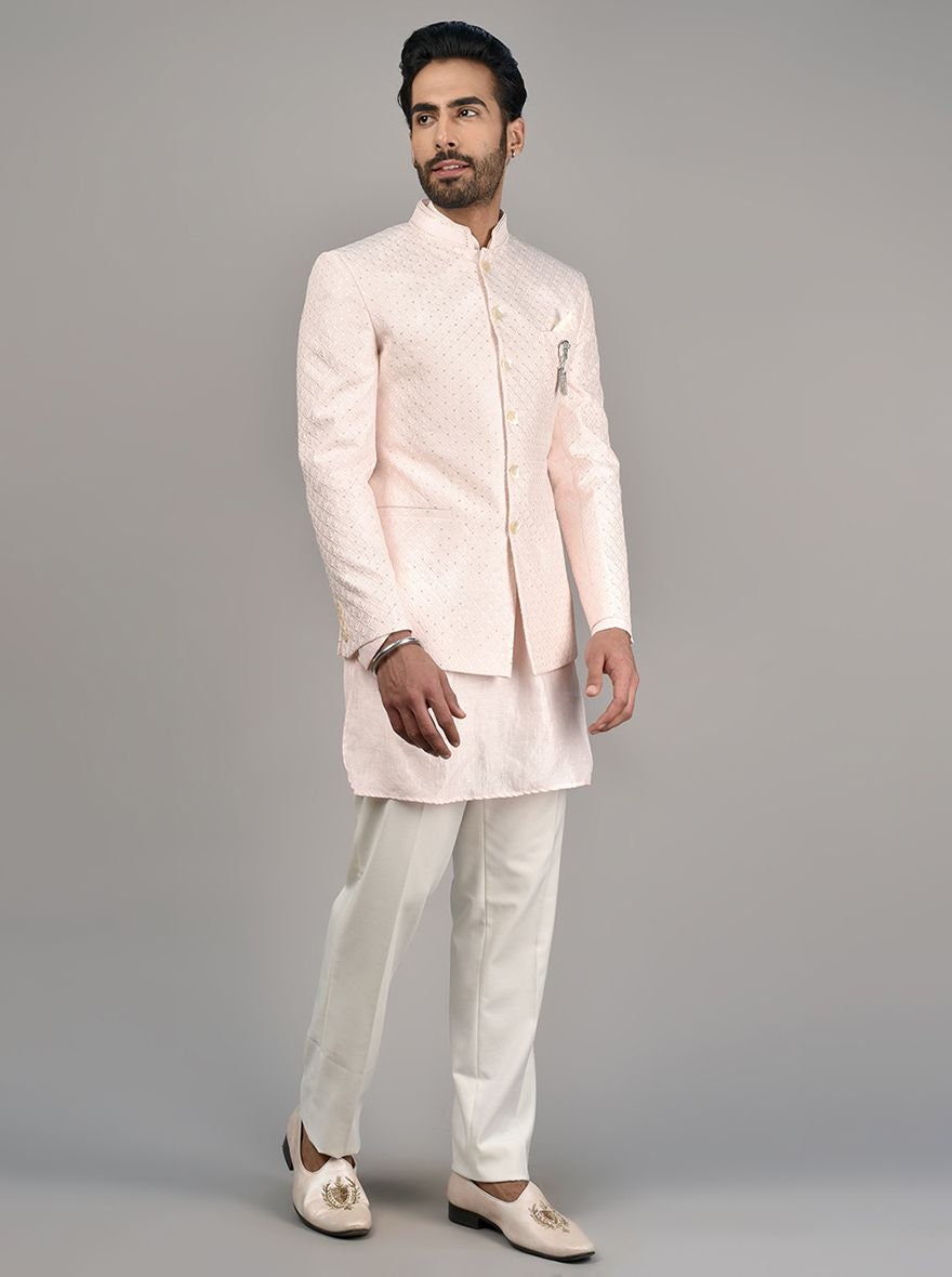Pink Embroidered Jodhpuri Suit: Men's Wedding Indowestern