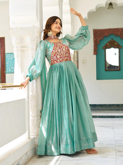 Women’s Fendy Silk Embroidered Festival Gown with Dupatta