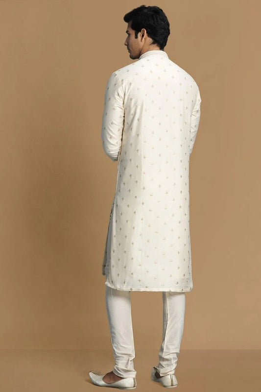 Handmade costom fit tusser silk embroidery kurta churidar set for indian ethnic wear.