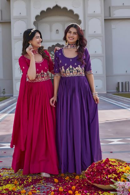 Crepe Silk Embroidered Gown with Dupatta for Women