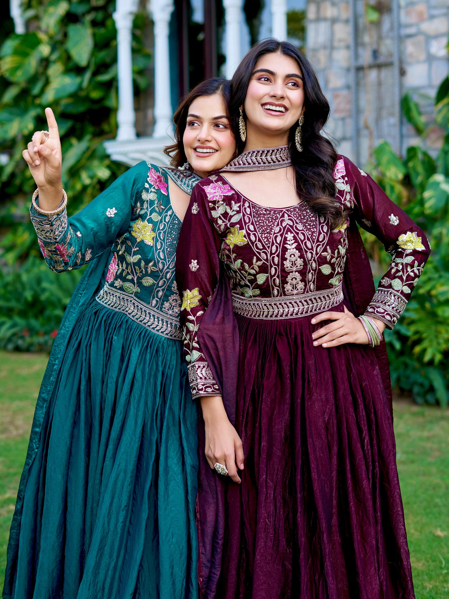 Women’s Festive Embroidered Fendy Silk Gown with Dupatta