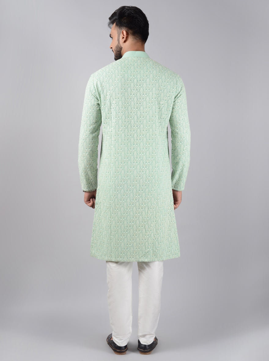 Mens Geometric Embroidered Kurta Pyjama Set, indian kurta pajama set for men indian wedding wear outfits