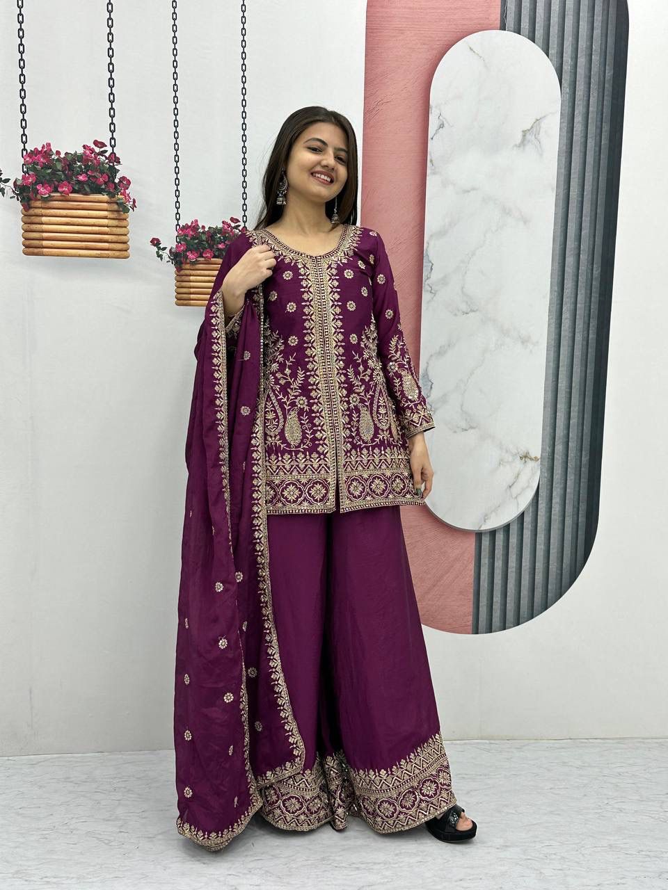 Chinon Embroidered Palazzo Set – Thread & Sequence Work