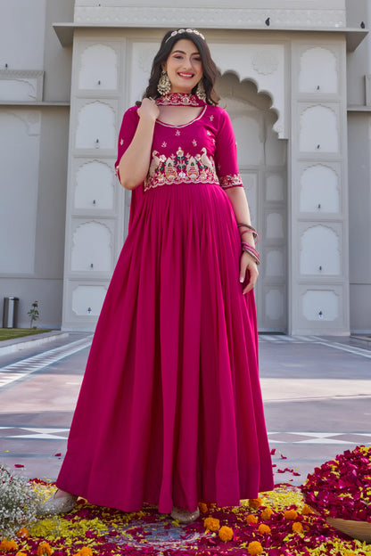 Crepe Silk Embroidered Gown with Dupatta for Women
