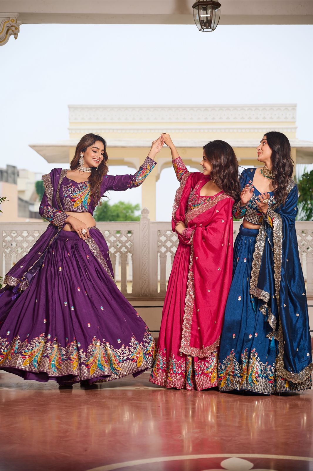 Pure Vichitra Heavy Embroidery Sequence Lehenga Choli with 3mm Embroidered Dupatta