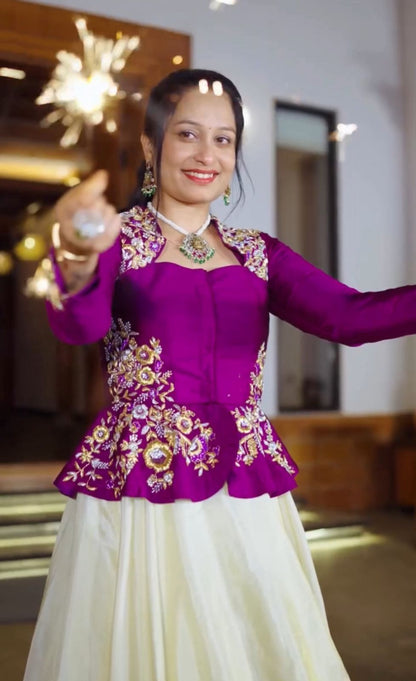 Pure Chinon Embroidery Lehenga Set