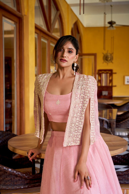 Allnen Crush Lehenga Choli with Embroidered Koti Set