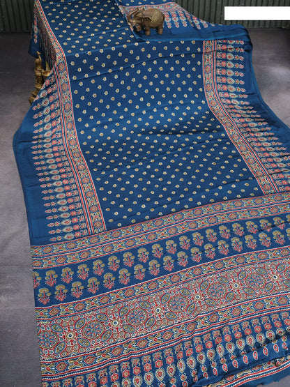 Morpich Ajrakh Modal Silk Saree