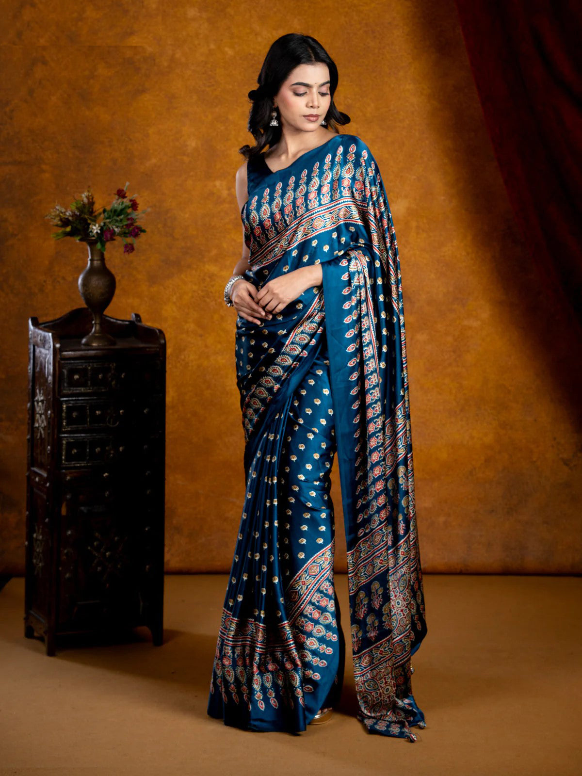 Morpich Ajrakh Modal Silk Saree
