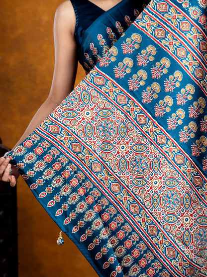 Morpich Ajrakh Modal Silk Saree