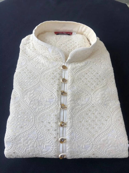 Handmade Chikankari Kurta Pajama Set: Pure Georgette Indian Ethnic Wear