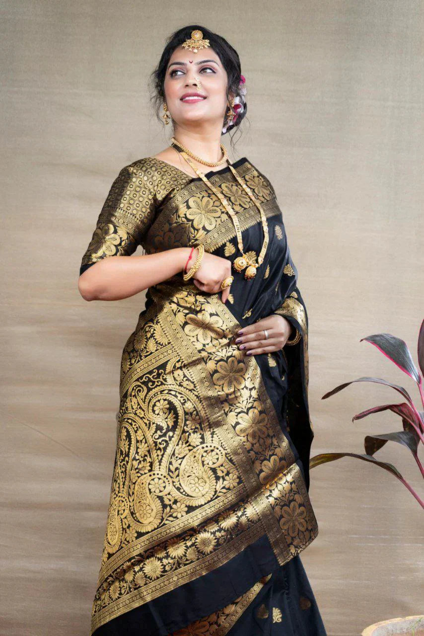 Black Silk Woven Banarasi Saree