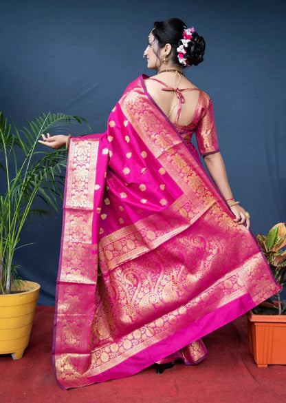 Pink Silk Woven Banarasi Saree