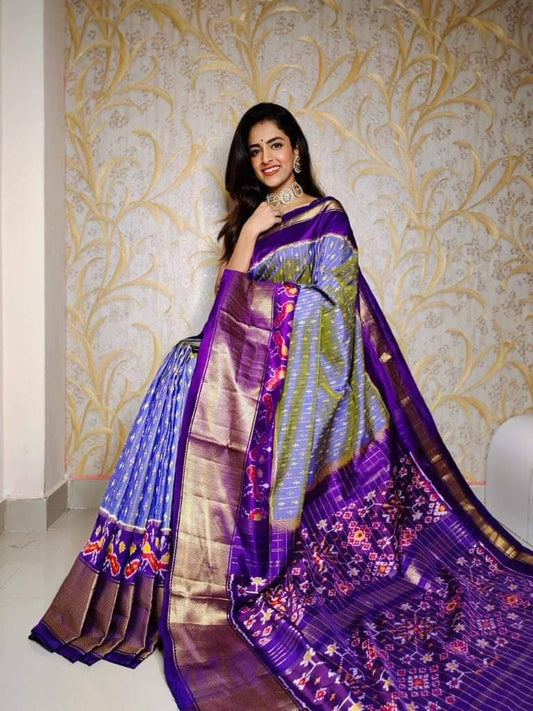 Ikkat Printed handloom Soft Silk Saree